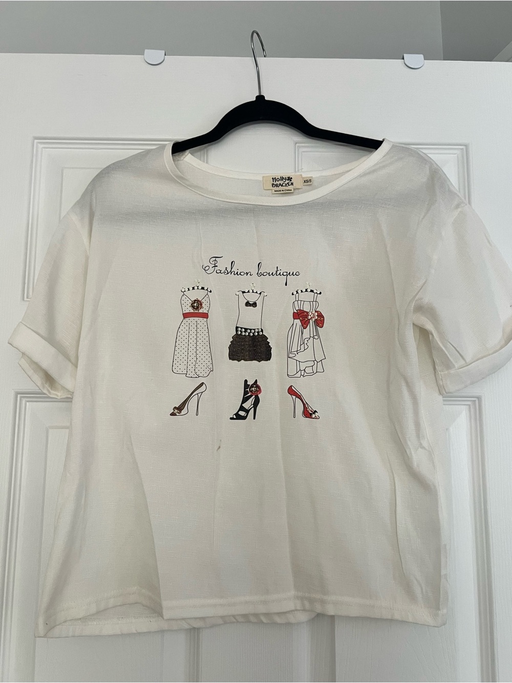 Molly Bracken Cream Graphic 'Fashion Boutique' Short Sleeve Tee